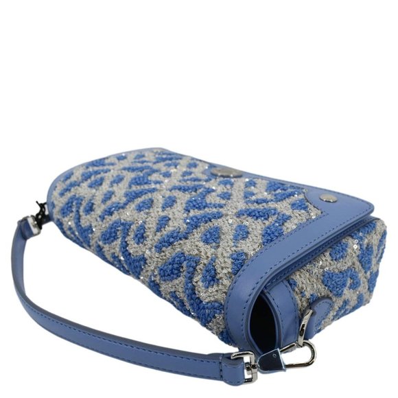 BURBERRY Note TB Small Sequins Yarn Shoulder Bag Blue - Picture 7 of 12